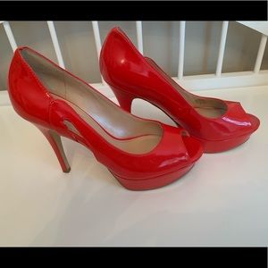 Marc Fisher “Tumble 3” red patent platform heels